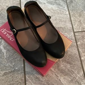 Dansko burnished nubuck Mary Janes with crepe soles.